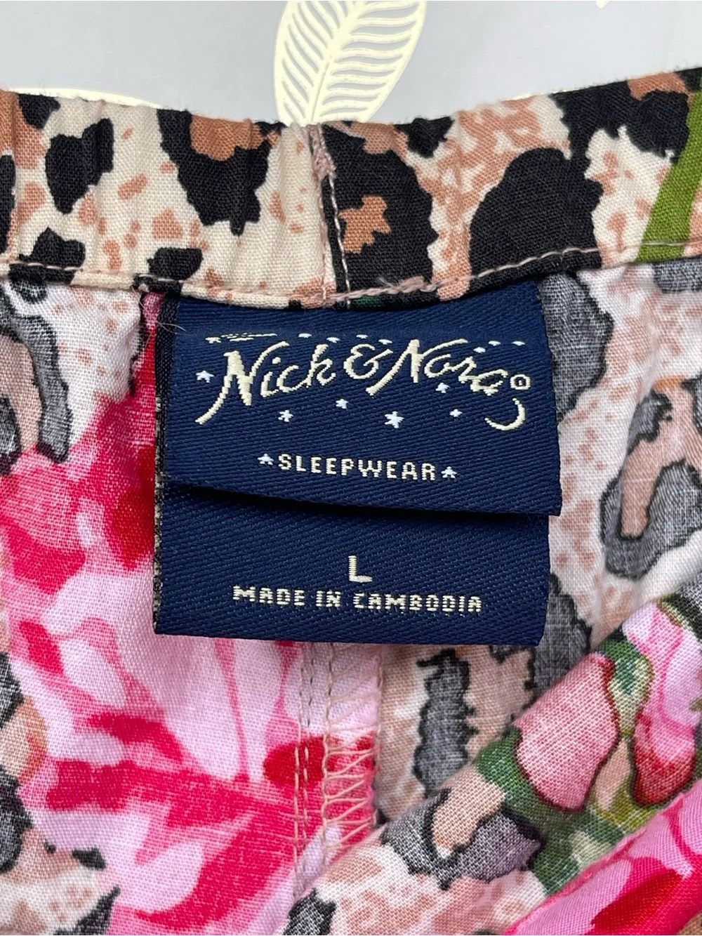 Nick & Nora Leopard Rose Pajama Set Large Whimsigoth 100% Cotton PJ Lounge